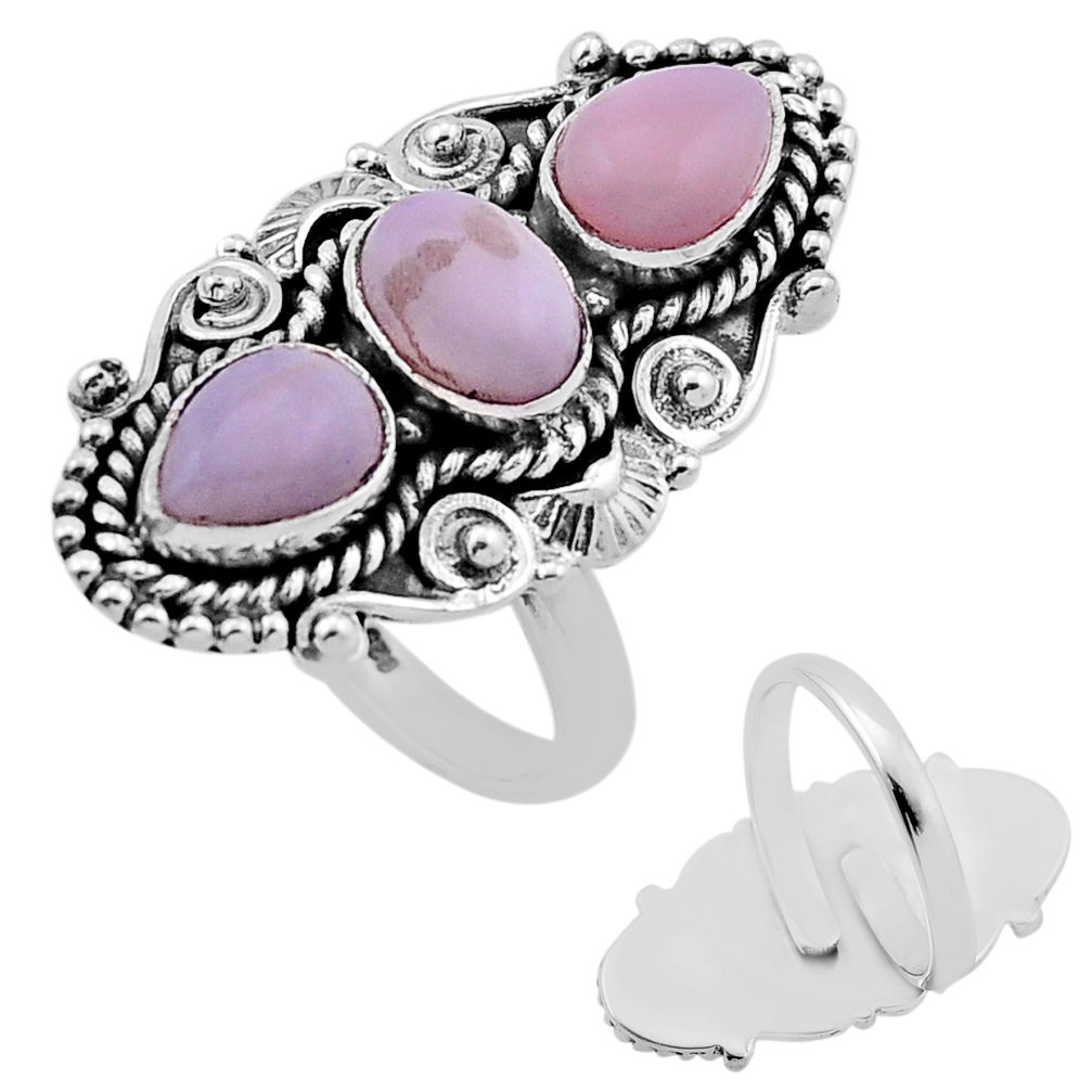 5.51cts back closed natural pink opal 925 silver adjustable ring size 7.5 n46747