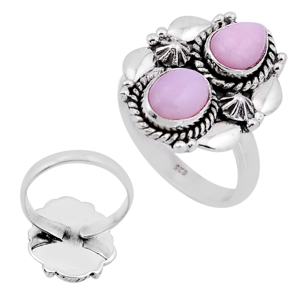 4.26cts back closed natural pink opal 925 silver adjustable ring size 8 n48911