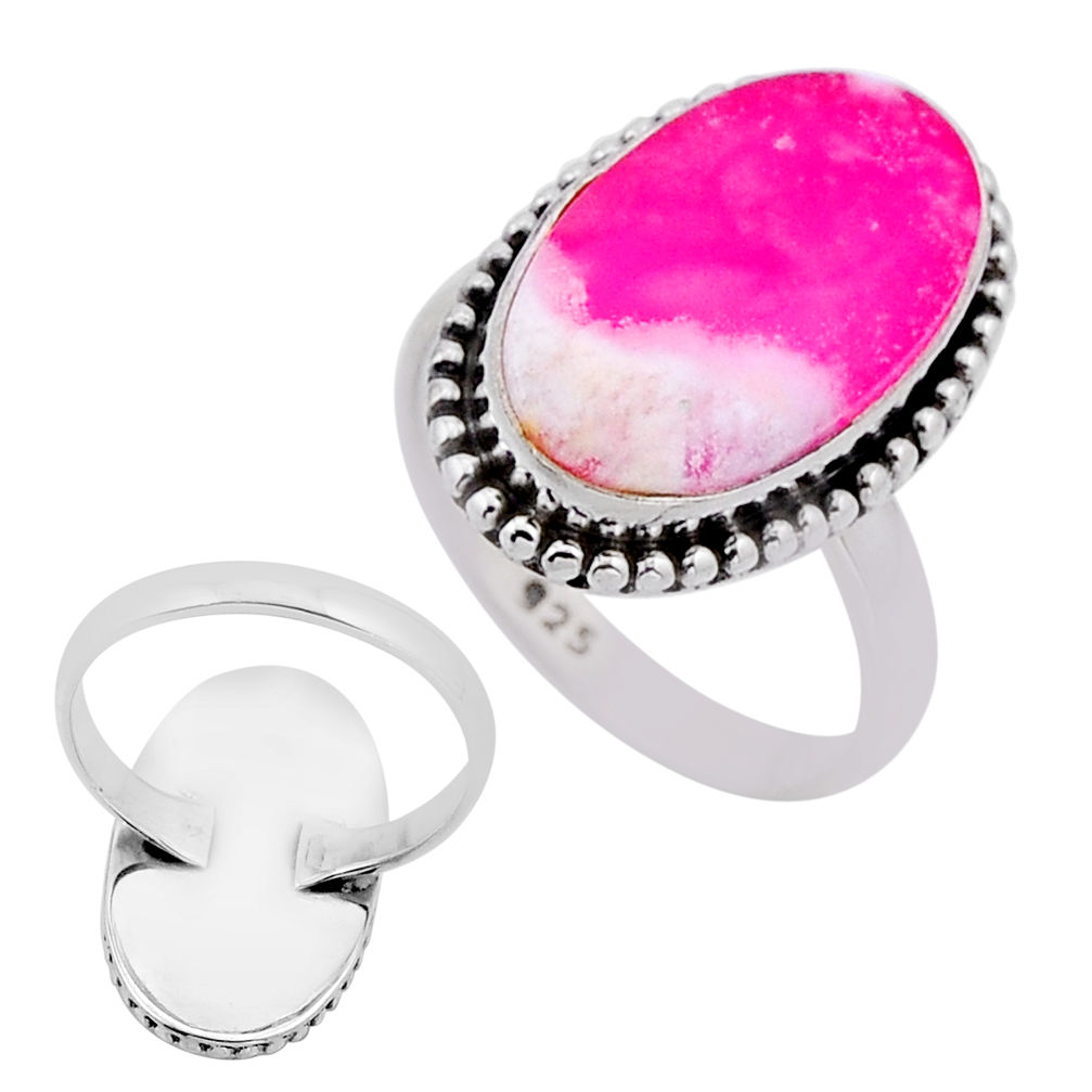 6.80cts back closed natural pink plume agate 925 silver ring size 6.5 n54512