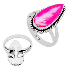 6.86cts back closed natural pink plume agate pear silver ring size 6.5 n54516