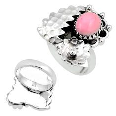 3.93cts back closed natural pink queen conch shell 925 silver ring size 6 c34068