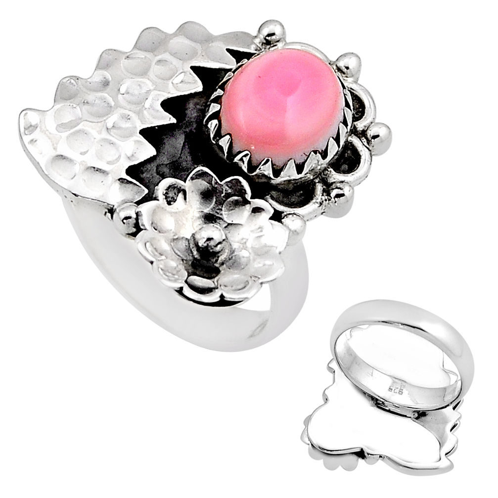 4.11cts back closed natural pink queen conch shell 925 silver ring size 6 c34070