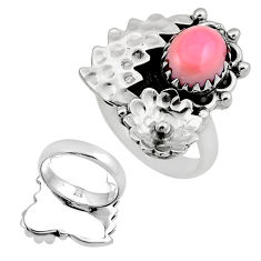 4.34cts back closed natural pink queen conch shell 925 silver ring size 7 c34066