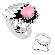 3.92cts back closed natural pink queen conch shell 925 silver ring size 7 c34069