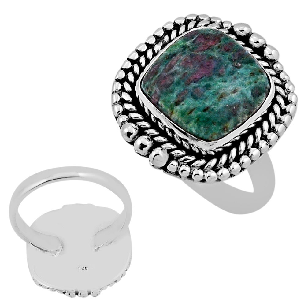 6.14cts back closed natural pink ruby in fuchsite 925 silver ring size 7 n37523