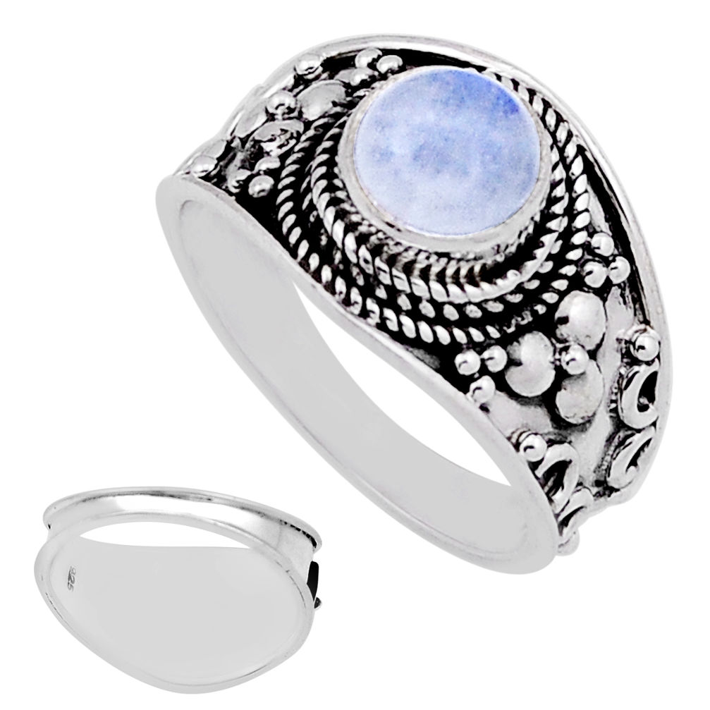 3.23cts back closed natural rainbow moonstone 925 silver ring size 7.5 n42021