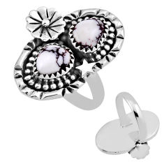 5.18cts back closed natural white wild horse magnesite silver ring size 8 n38600
