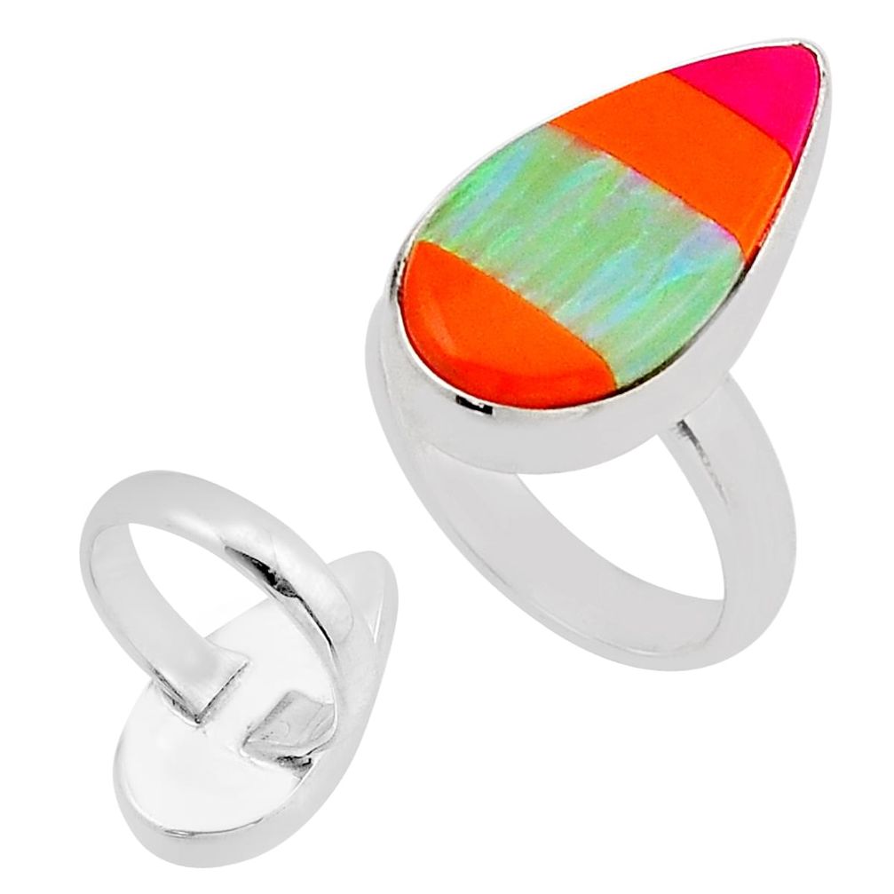 7.92cts back closed orange green strip opal pear 925 silver ring size 5.5 n9268