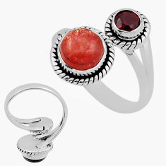 3.17cts back closed orange sunstone red garnet 925 silver adjustable ring n15032