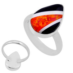 4.82cts back closed orange white black strip opal pear silver ring size 7 n45996
