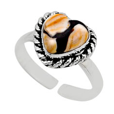 Back closed peanut petrified wood fossil silver adjustable ring size 9 y92831