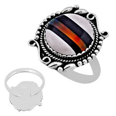 6.40cts back closed pink black white strip opal oval silver ring size 9 n39279