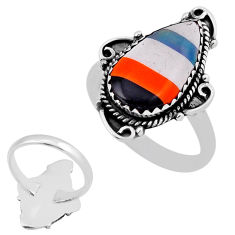 6.04cts back closed pink blue black white strip opal silver ring size 9 n39266