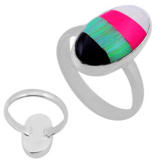 5.38cts back closed pink green white black strip opal silver ring size 9 n45991