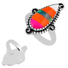 5.32cts back closed pink green white strip opal 925 silver ring size 7 n39264