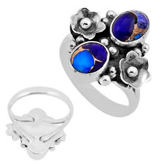 4.45cts back closed purple copper turquoise 925 silver flower ring size 7 n53031