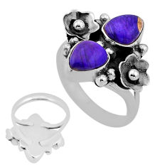 4.54cts back closed purple copper turquoise 925 silver flower ring size 7 n53062