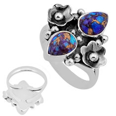 4.54cts back closed purple copper turquoise 925 silver flower ring size 8 n53064