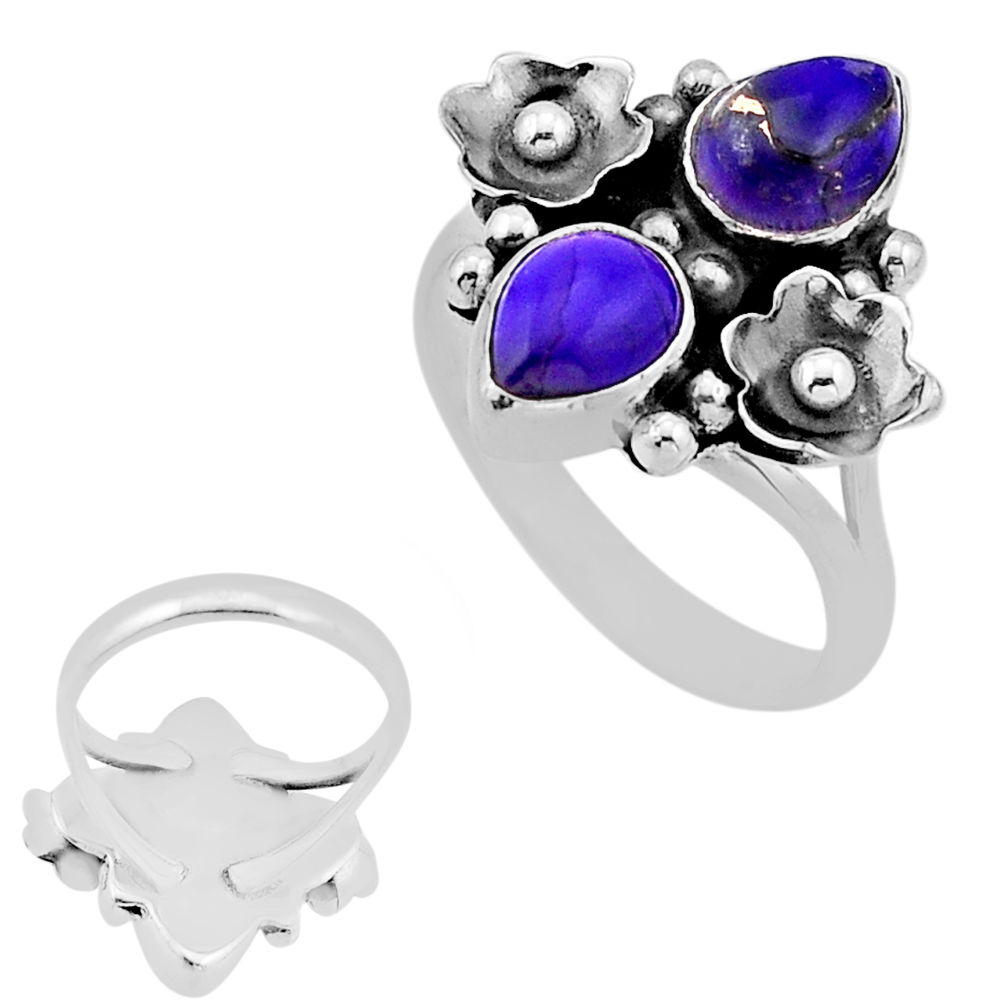 5.01cts back closed purple copper turquoise 925 silver flower ring size 9 n53035