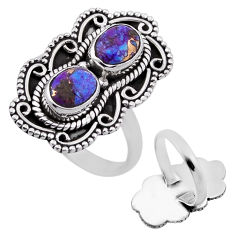 4.25cts back closed purple copper turquoise oval 925 silver ring size 9.5 n48113