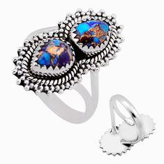 4.07cts back closed purple copper turquoise pear 925 silver ring size 7.5 n48384