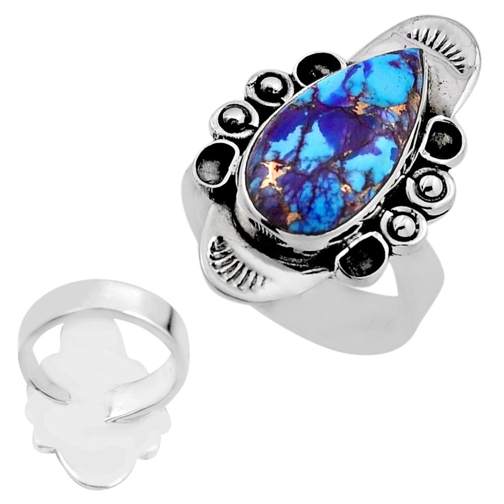 7.57cts back closed purple copper turquoise pear silver adjustable ring n20640