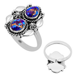 4.21cts back closed purple copper turquoise silver adjustable ring size 8 n52925
