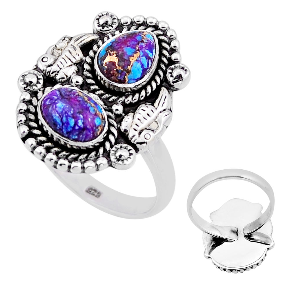 4.28cts back closed purple copper turquoise silver adjustable ring size 9 n52958