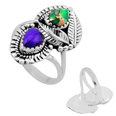 4.26cts back closed purple green copper turquoise silver leaf ring size 9 n48409