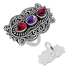 6.04cts back closed red rose dahlia copper turquoise silver ring size 7 n49244