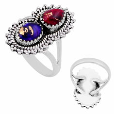 Back closed rose dahlia purple copper turquoise 925 silver ring size 7 n53080