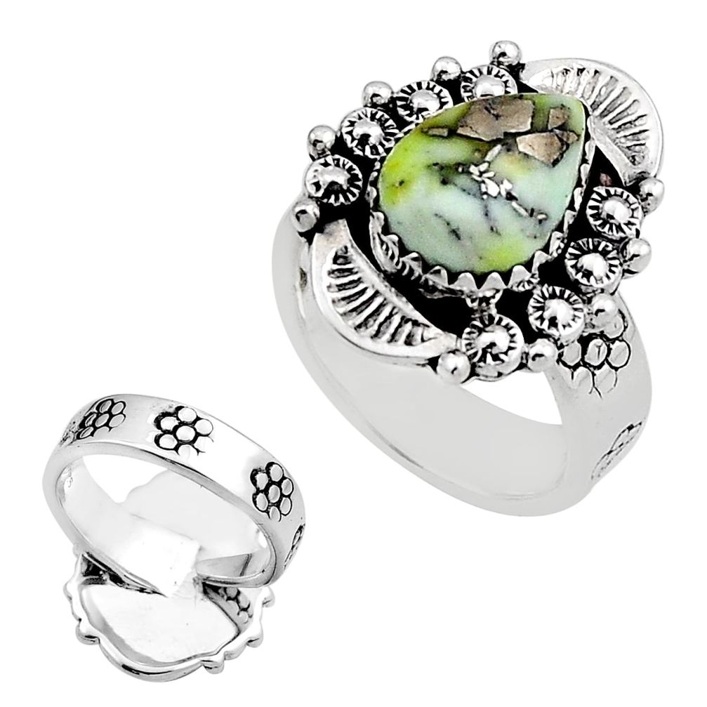 4.22cts back closed south hill turquoisee silver adjustable ring size 5.5 c34052