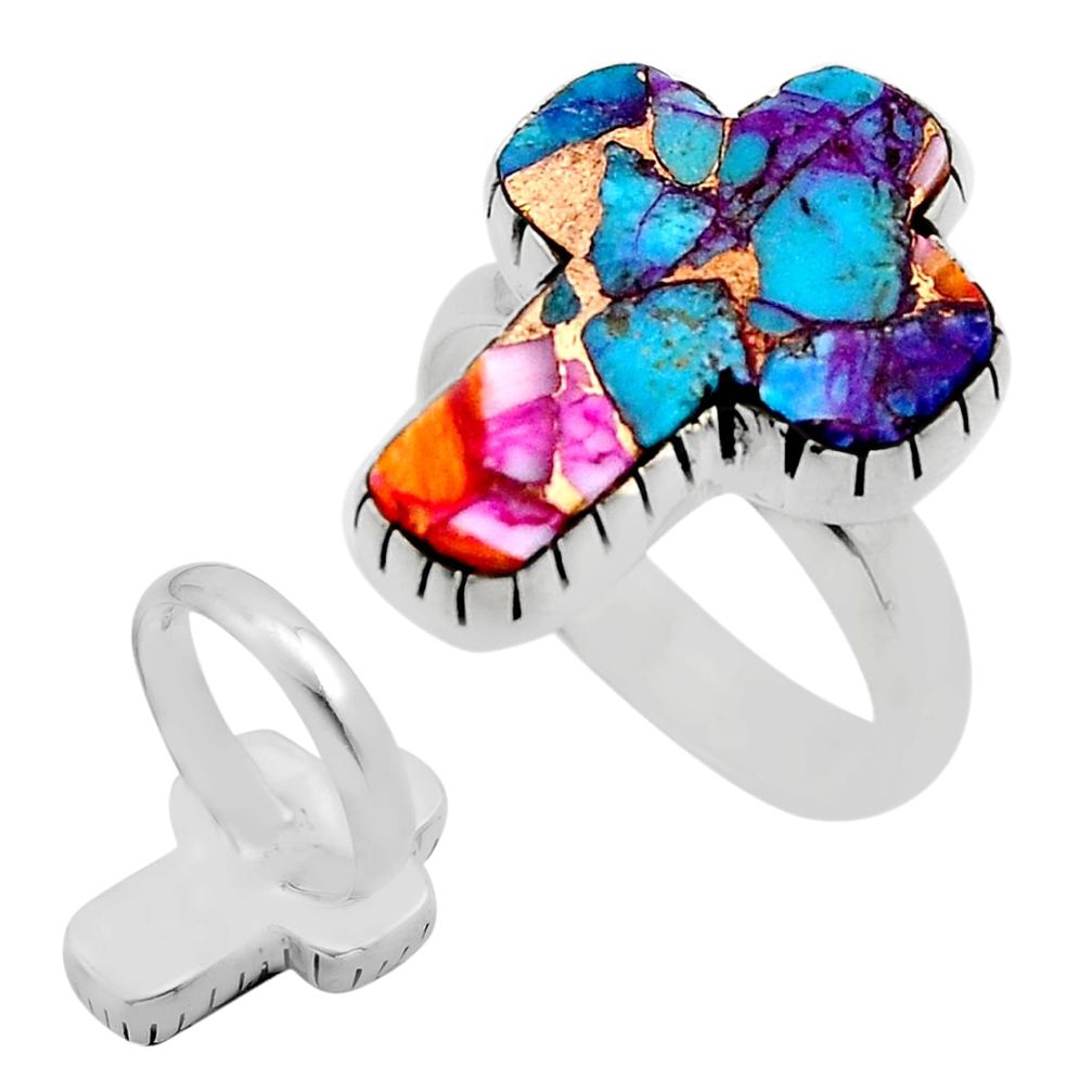 Back closed spiny oyster arizona turquoise 925 silver cross ring size 8.5 c32909