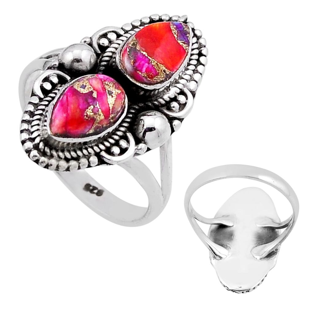 3.61cts back closed spiny oyster arizona turquoise silver ring size 6.5 n48600