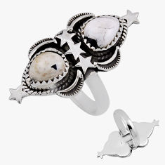 4.42cts back closed star white buffalo turquoise silver ring size 7.5 n38561