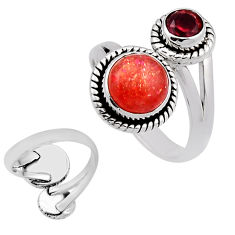 3.26cts back closed sunstone red garnet round 925 silver adjustable ring n15009