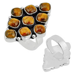 11.19cts back closed tiger's eye 925 silver adjustable ring size 6.5 c32187