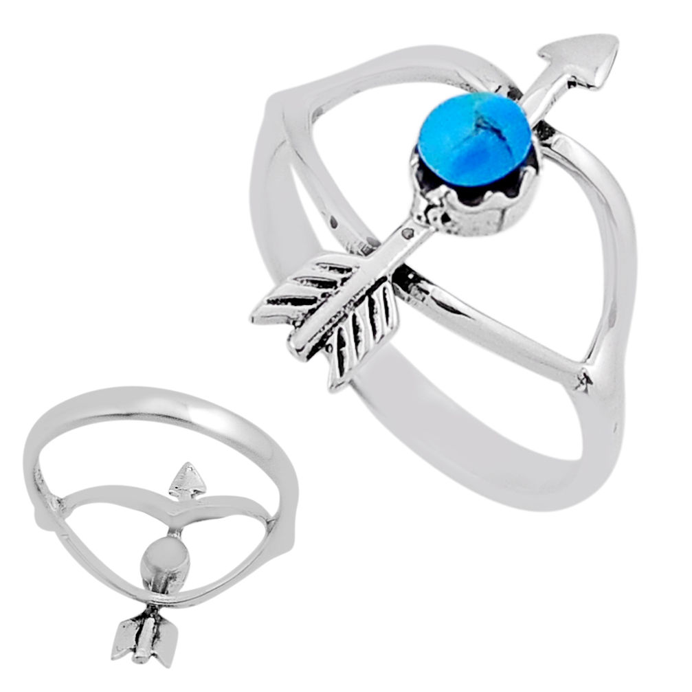 0.28cts back closed turquoise 925 silver arrow with bow ring size 7.5 n40399