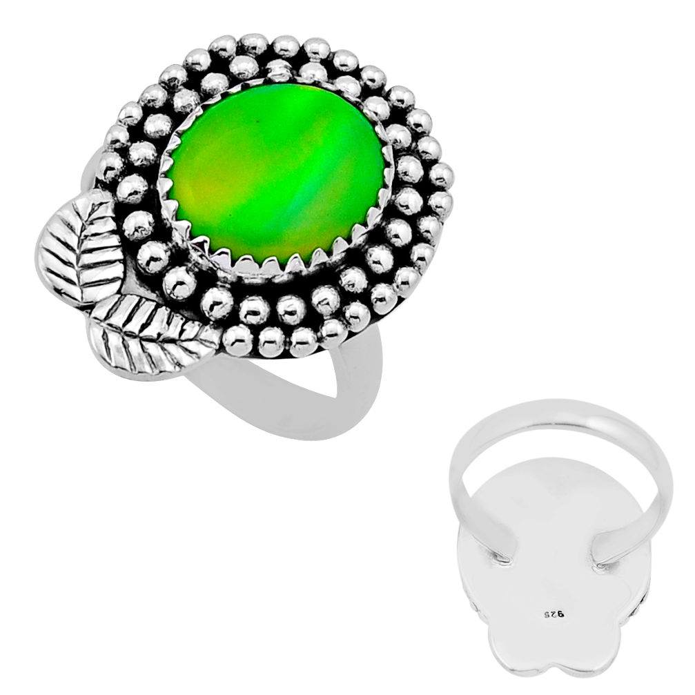 3.93cts back closed volcano aurora opal 925 silver leaf ring size 7.5 n53769