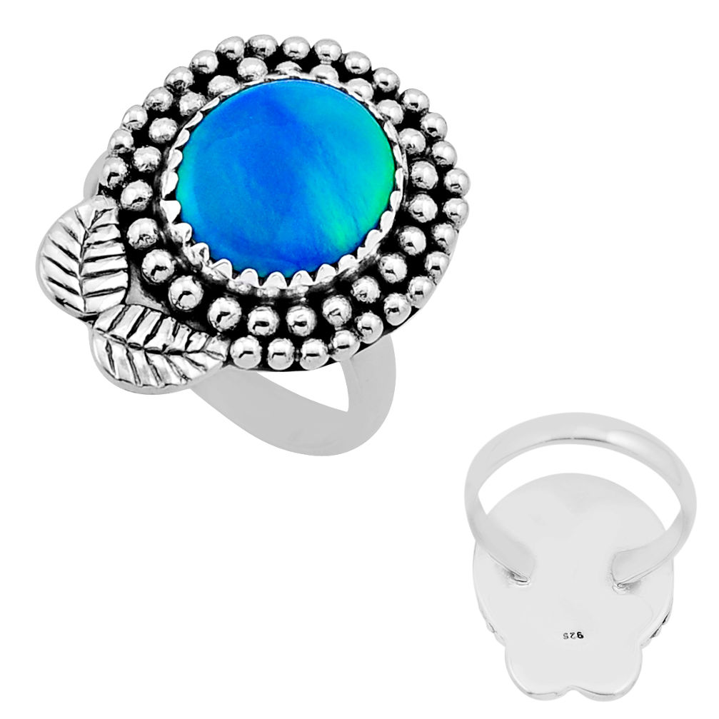 4.26cts back closed volcano aurora opal oval 925 silver leaf ring size 6 n53997