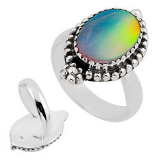 3.62cts back closed volcano aurora opal silver adjustable ring size 7.5 n1710