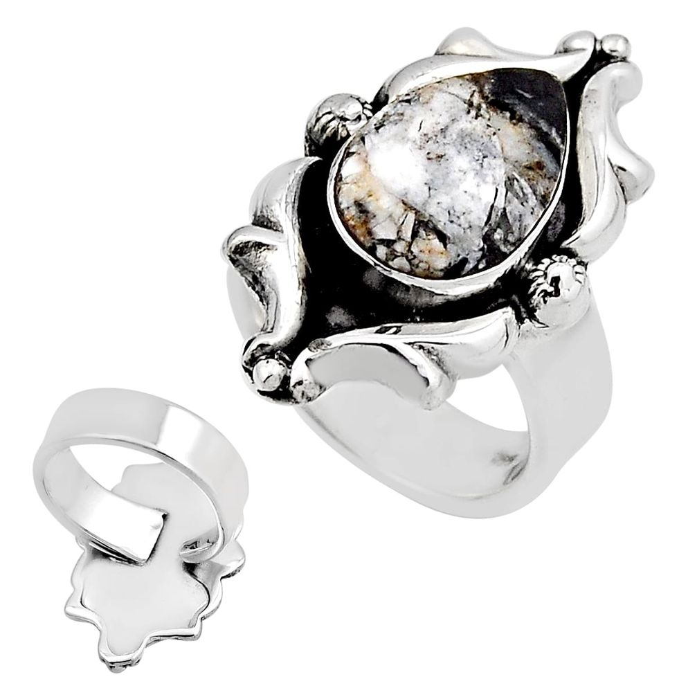 6.60cts back closed white buffalo turquoise silver adjustable ring size 7 c34044