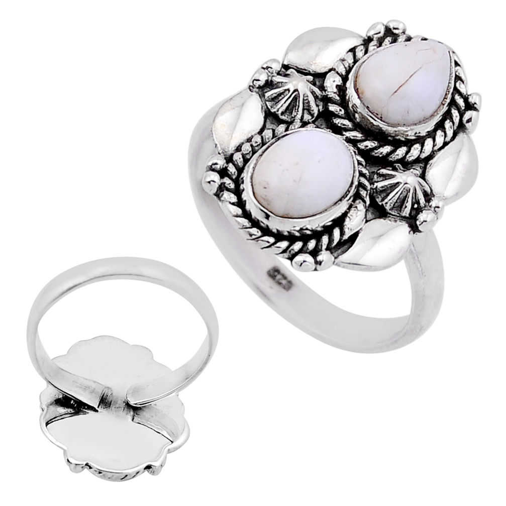 4.21cts back closed white buffalo turquoise silver adjustable ring size 9 n48902