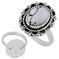 5.39cts back closed white wild horse magnesite oval silver ring size 9 n37551