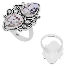 11.38cts back closed white wild horse magnesite pear silver ring size 8.5 n52418