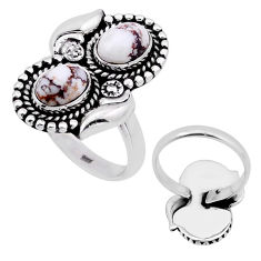 Back closed white wild horse magnesite silver adjustable ring size 8.5 n52994