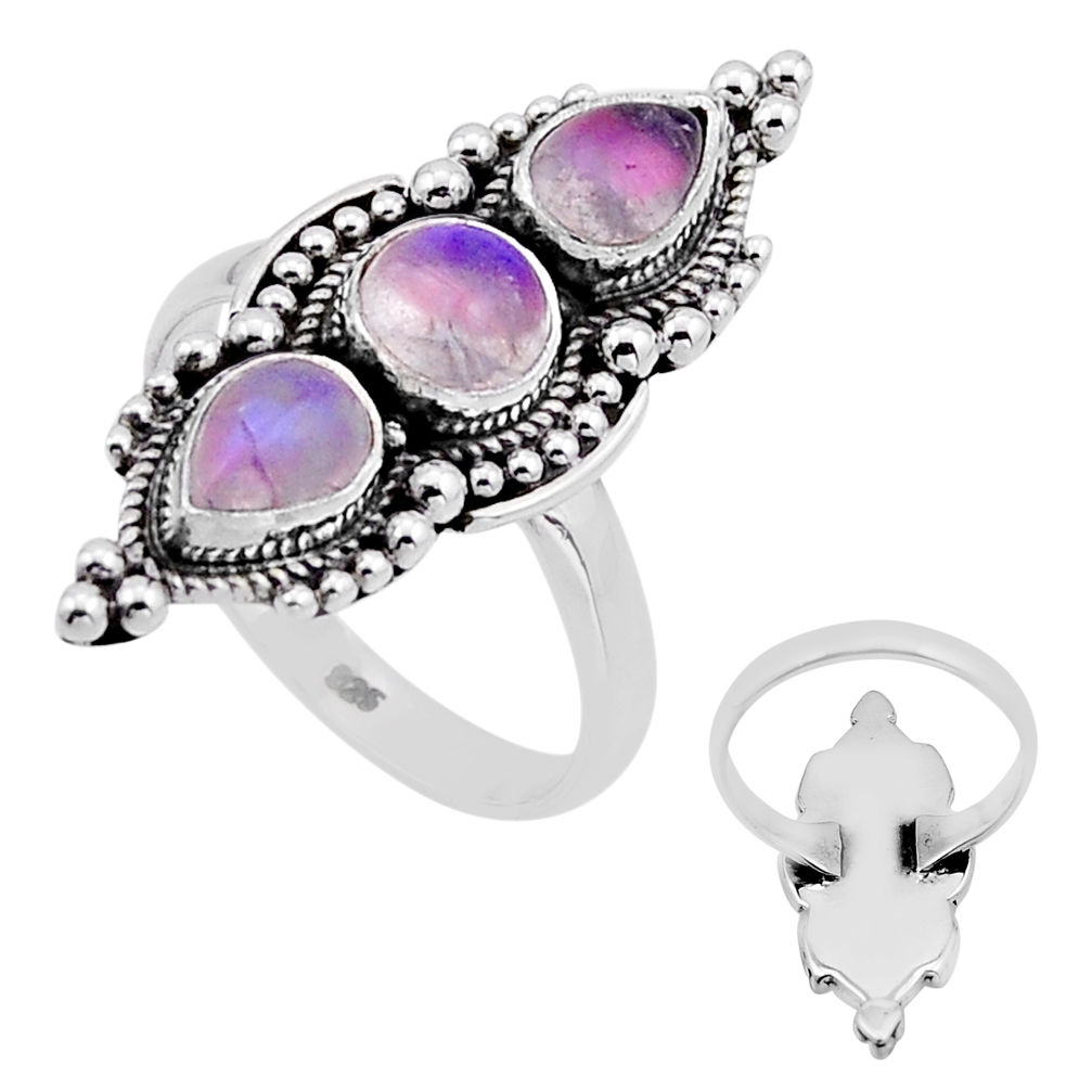 4.21cts back clsoed natural pink moonstone round 925 silver ring size 8 n52459