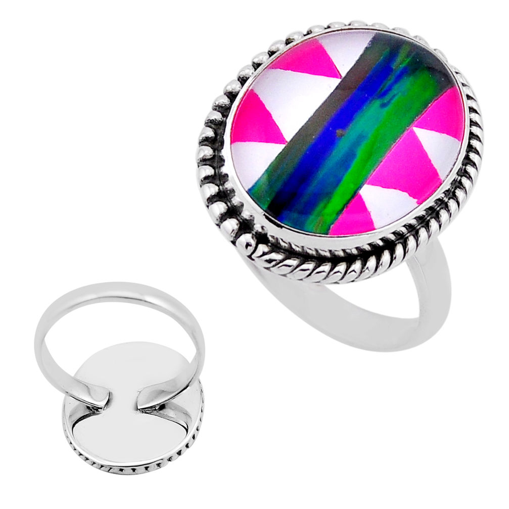 14.29cts back clsoed strip opal 925 silver checkers ring jewelry size 8.5 n53610