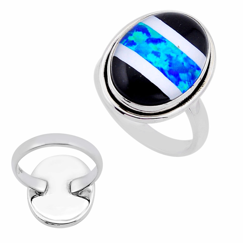 11.46cts back clsoed strip opal 925 sterling silver checkers ring size 7 n53611