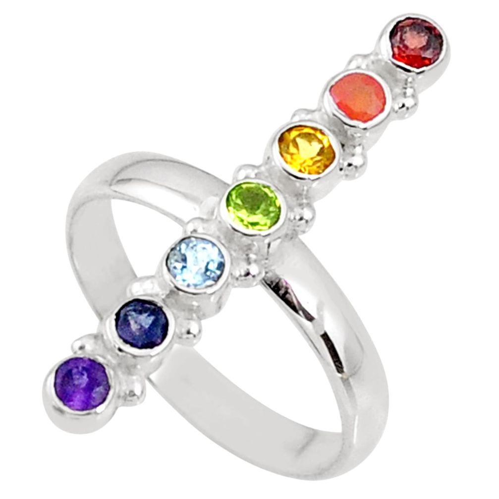 Balancing energy natural multigems powerful 925 silver chakra ring size 6 r65243